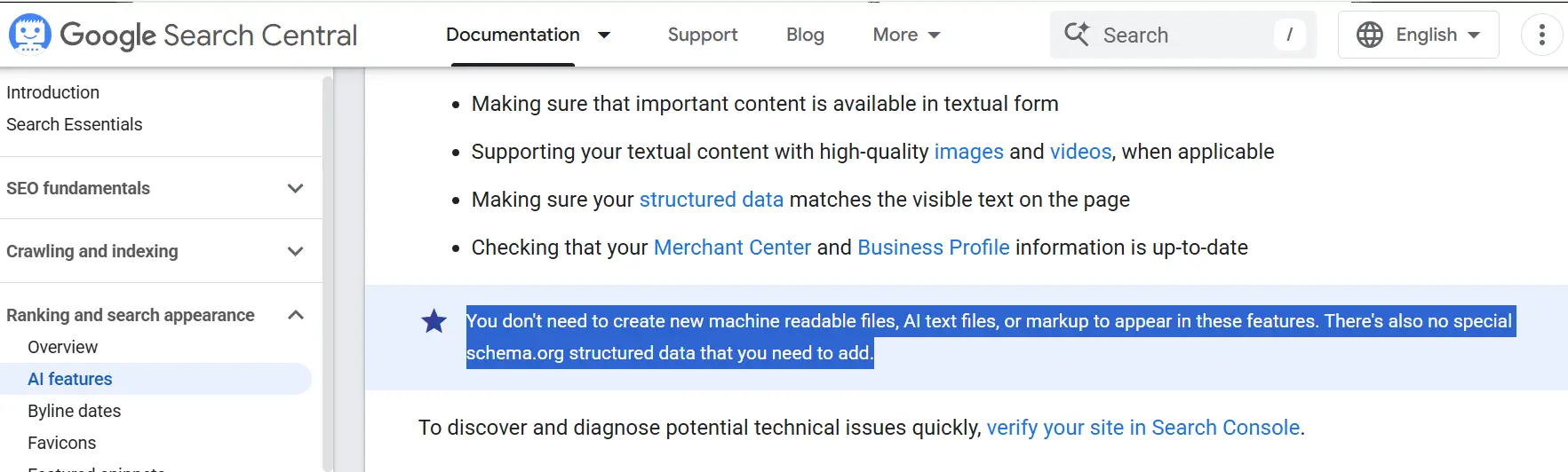 IN the below real screenshot of Google search central: Google says