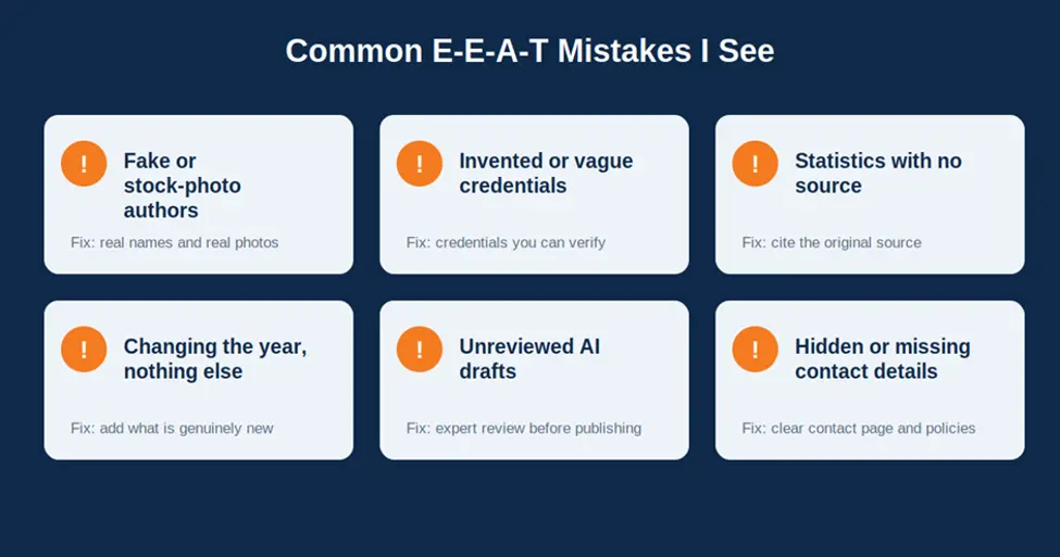 Six common EEAT in SEO mistakes and their fixes