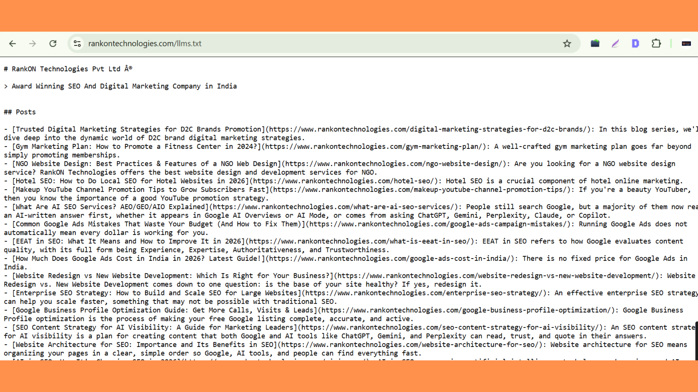 What Does an llms.txt File Look Like (RankON Technologies Real Example)