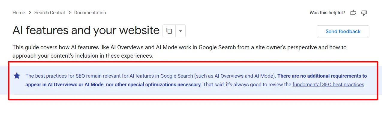 there are no additional requirements to appear in AI Overviews or AI Mode beyond normal SEO
